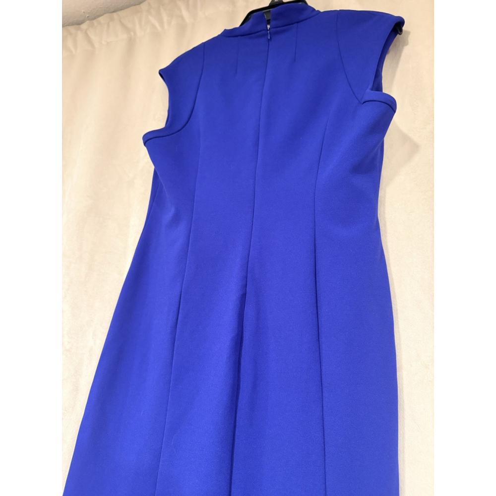 Calvin Klein Womens Royal Blue Ruched Sheath Dress Size 10 Cap Sleeve V Neck - Picture 8 of 8